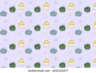 Hand drawn color cactus garden illustration on white background for printable, fabric, background card.