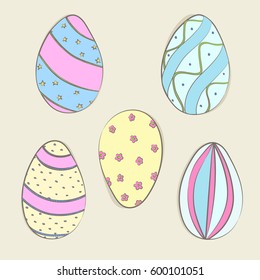Hand drawn color Easter eggs. Ornament eggs for Easter holiday design. Vector illustration 
