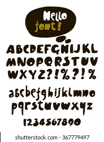 Hand drawn color font and numbers. Vector illustration.