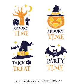 Hand Drawn Color Happy Halloween Labels Set