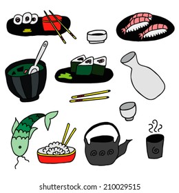 Hand Drawn Color Japan Food