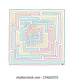 Labirinto de cores desenhado à mão. Ilustração vetorial