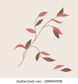 Hand drawn color leaf. Cute isolated element. Modern floral compositions. Tropic brown branches. Vector stock illustration. Clip art for stationery, web design, wallpaper, card.