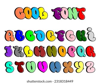 Hand drawn color letters. Graffiti comic lettering font. Vector design. Isolated on white background. alphabet , ink, brush, calligraphy