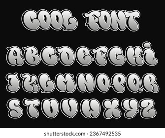 Hand drawn color letters. Graffiti comic lettering font. Vector design. Isolated on black background. alphabet , ink, brush, calligraphy