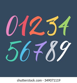 Hand drawn color numbers set. Vector illustration.
