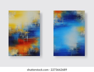 Hand drawn color painting. Abstract art background. Color texture set. Fragment of artwork. Brushstrokes of paint. Modern art. Contemporary art. Colorful canvas. Vector illustration.