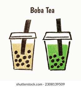 Hand drawn color pencil bubble tea  Boba tea 