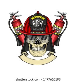 Hand Drawn Color Sketch Fireman Skull Stock Vector (Royalty Free ...