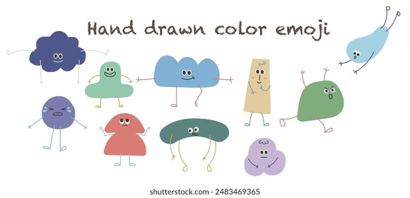 Hand drawn color slime emoji mood avatar collection