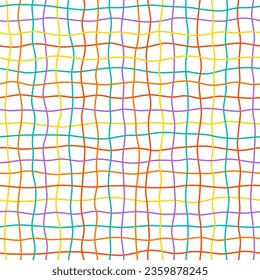 Hand drawn color square grid seamless pattern. Handdrawn irregular check. Wave crossing lines background. Doodle student notebook sheet texture. Seamless geometric vector pattern. Vector illustration.