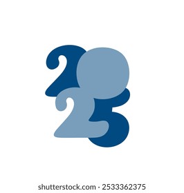 Hand drawn color vector number text 2025. Happy New Year Christmas greeting card. Vintage illustration design.