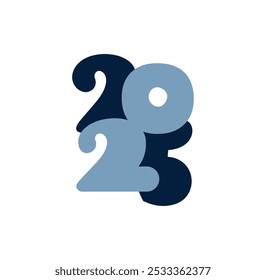 Hand drawn color vector number text 2025. Happy New Year Christmas greeting card. Vintage illustration design.