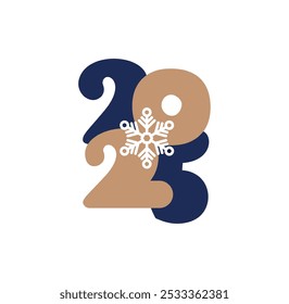 Dibujado a mano color Vector número de texto 2025 con copo de nieve de abeto. Tarjeta de felicitación feliz de las Navidades del año Nuevo. Diseño de ilustración de Antiguas.