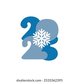 Dibujado a mano color Vector número de texto 2025 con copo de nieve de abeto. Tarjeta de felicitación feliz de las Navidades del año Nuevo. Diseño de ilustración de Antiguas.