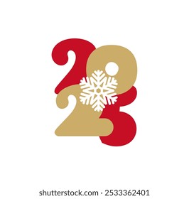Dibujado a mano color Vector número de texto 2025 con copo de nieve de abeto. Tarjeta de felicitación feliz de las Navidades del año Nuevo. Diseño de ilustración de Antiguas.