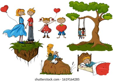 Hand Drawn color vector Valentines's illustrations with people