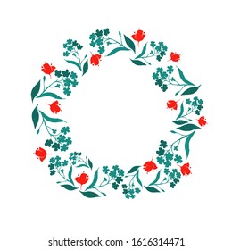 Hand drawn color vector wreath with wild flowers