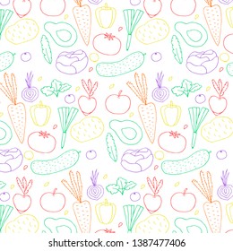 Hand drawn color vegetables  pattern. Vector food background