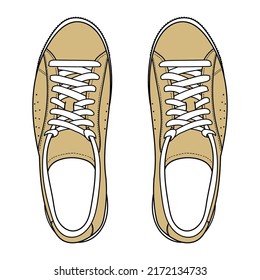 Hand drawn color vintage sneakers, gym shoes. Doodle vector illustration	
