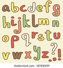 hand drawn colored alphabet, childish design