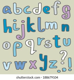 hand drawn colored alphabet, childish design