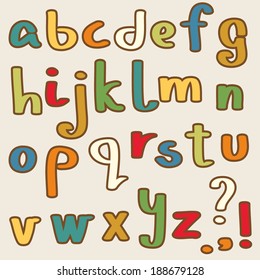 hand drawn colored alphabet, childish design