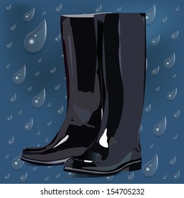 Hand drawn colored autumn set: rain, gumboots