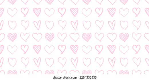 Hand drawn colored background with hearts. Seamless trendy wallpaper on surface. Abstract texture with love signs. Lovely pattern. Print for banner, flyer or poster. Colorful illustration