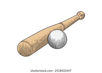 Hand drawn colored baseball bat illustration