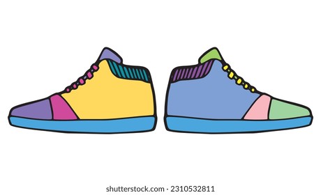 Handgezeichneter Basketballtrainingssneaker, Vektorgrafik. Einfaches Modeschuhsymbol. Das Logo des flachen Ziehmarktes für Sportgeschäfte. Menschliches trendige Kollektion Kleidung Stift Logo.
