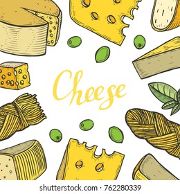 Hand drawn colored Cheese milk organic vector template packaging food