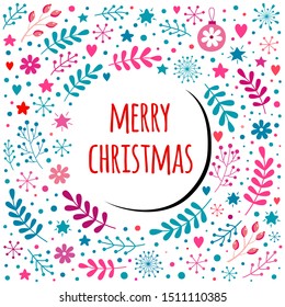 Hand drawn colored christmas frame. Vector illustration