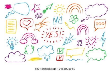 Hand drawn colored doodle shapes. Vector illustration. Brush, highlight element, note underline