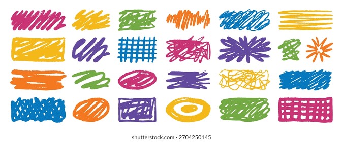 Hand drawn colored doodle shapes set sketch art elements. Vector illustration