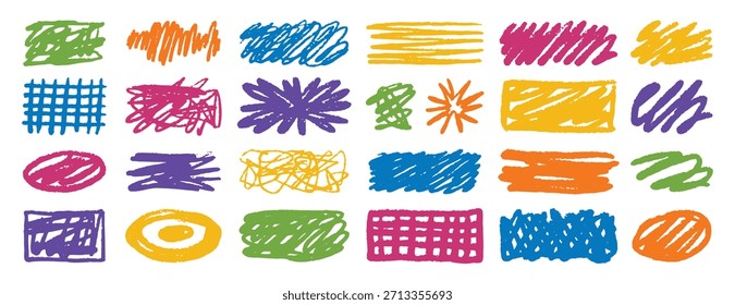 Hand drawn colored doodle shapes set sketch art elements. Vector illustration