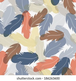 hand drawn colored feathers seamless pattern