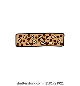 Hand drawn colored granola bar isolated on white background.