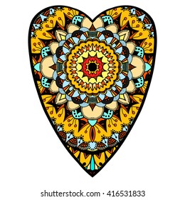 Hand drawn colored hearts in zentangle style. Pattern for coloring book. Coloring page for adult anti stress. Made by trace from sketch. Valentine's day background.