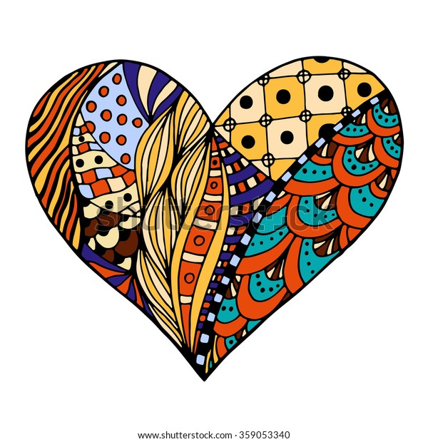 Hand Drawn Colored Hearts Zentangle Style Stock Vector (Royalty Free ...