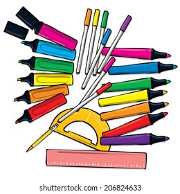 Hand drawn colored highlighters set. Vector illustration.
