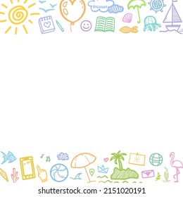 Hand drawn colored holiday elements. Colorful sketchy doodles. Summer holidays. Vacation trip. Web banner