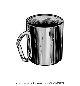 hand drawn colored illustration of a cup for camping