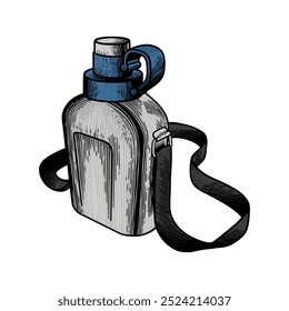 hand drawn colored illustration of drinking bottles for mountain climbing