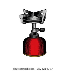 hand drawn colored illustration of stove for mountain climbing	