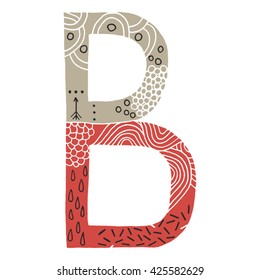 Hand drawn colored letter B. Doodle style. Vector illustration
