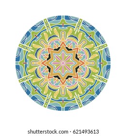 Hand drawn colored mandala. Decorative elements. Vector illustration. Islam, Arabic, Indian, turkish, pakistan, chinese, ottoman motifs