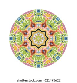 Hand drawn colored mandala. Decorative elements. Vector illustration. Islam, Arabic, Indian, turkish, pakistan, chinese, ottoman motifs