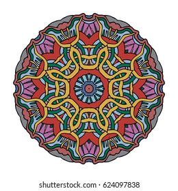 Hand drawn colored mandala. Decorative elements. Vector illustration. Islam, Arabic, Indian, turkish, pakistan, chinese, ottoman motifs