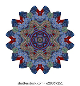 Hand drawn colored mandala. Decorative elements. Vector illustration. Islam, Arabic, Indian, turkish, pakistan, chinese, ottoman motifs